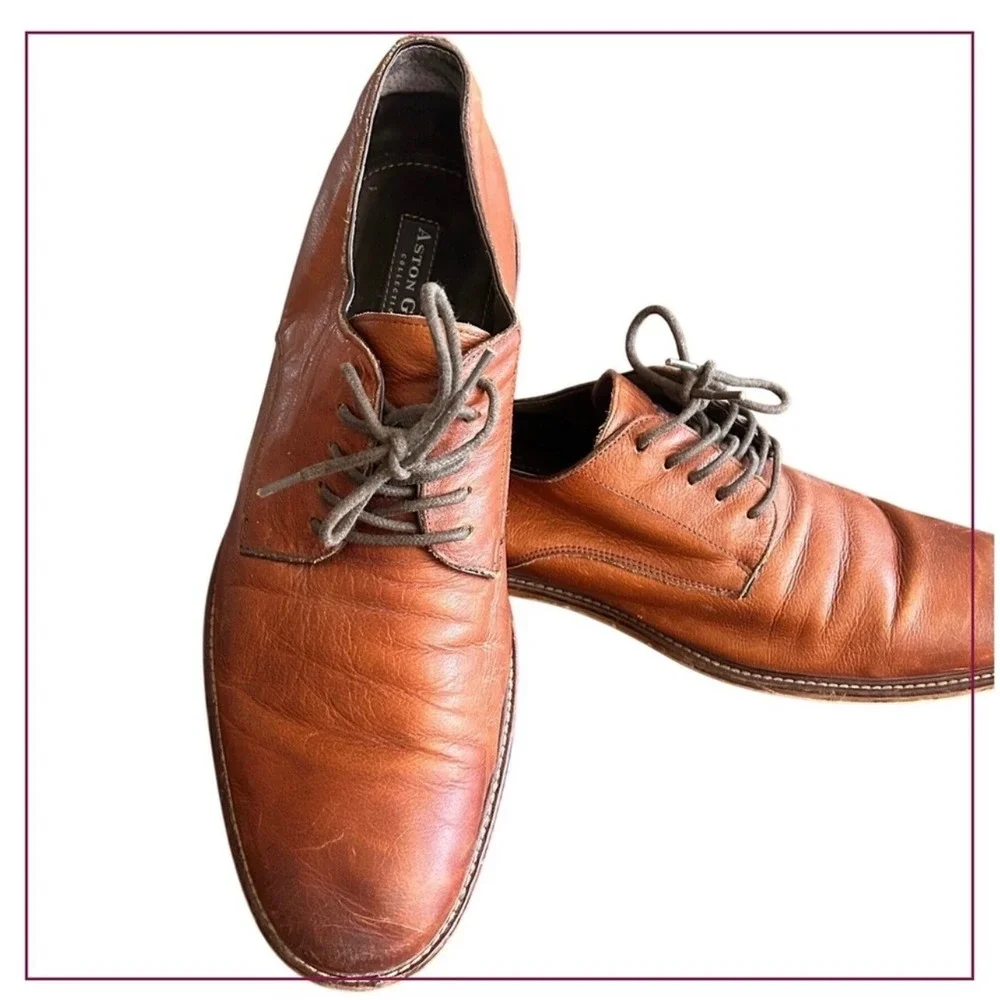 Aston Grey‎ Leather Dress Shoes Oxford Lace Up Casual Brown Shoes 13